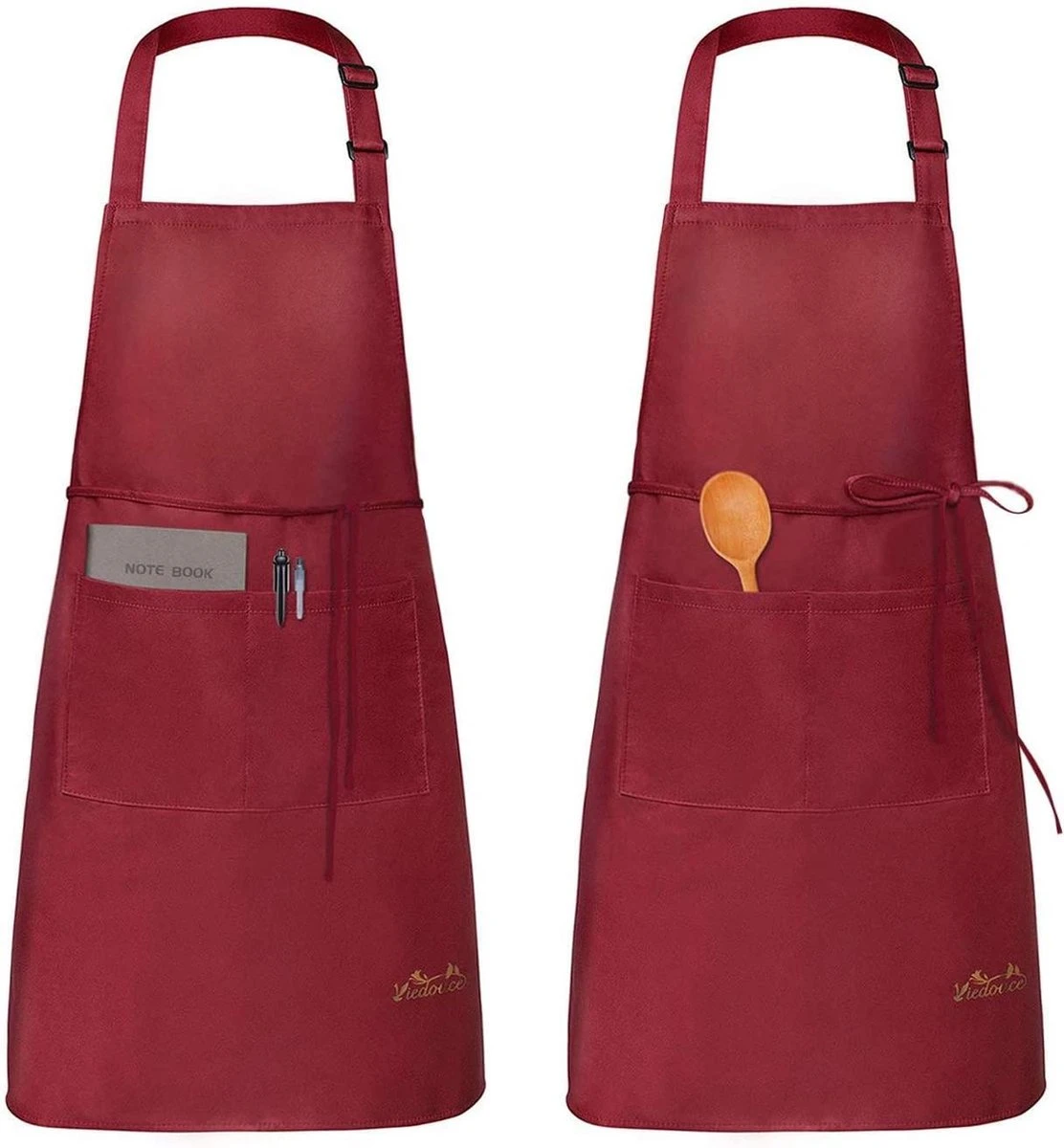 Viedouce 2 Pack Schort - Keukenschort - BBQ BIB Apron - Waterbestendig - Incl. Voorzak - Verstelbaar - Rood - (78 X 75 Cm) 3 Viedouce 2 Pack Schort - Keukenschort - BBQ BIB Apron - Waterbestendig - Incl. Voorzak - Verstelbaar - Rood - (78 X 75 Cm)