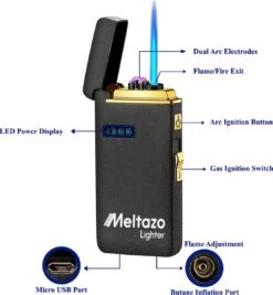 MELTAZO Elektrische Aansteker, Aansteker Gas, Electric Lighter, Gasaansteker Navulbaar, Elektronische Aansteker, Aansteker Plasma, Aansteker Vuurwerk, USB Aansteker Plasma, 2-in-1 Aansteker Voor Sigaretten Camping Kaarsen - 2023 Editie -Bbq Gereedschap Winkel 1112x1200