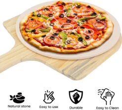 MaxxHome Pizzasteen - BBQ Steen - Maximum Te Verhitten Tot 600 Graden - ⌀33 - Incl. Houten Schep -Bbq Gereedschap Winkel 1200x1085 1
