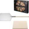 Navaris Pizzasteen XL Voor Oven En Barbecue - Rechthoekige Pizzaplaat 38 X 30 Cm - Inclusief Pizzaschep Met Extra Lang Handvat En Receptenboek