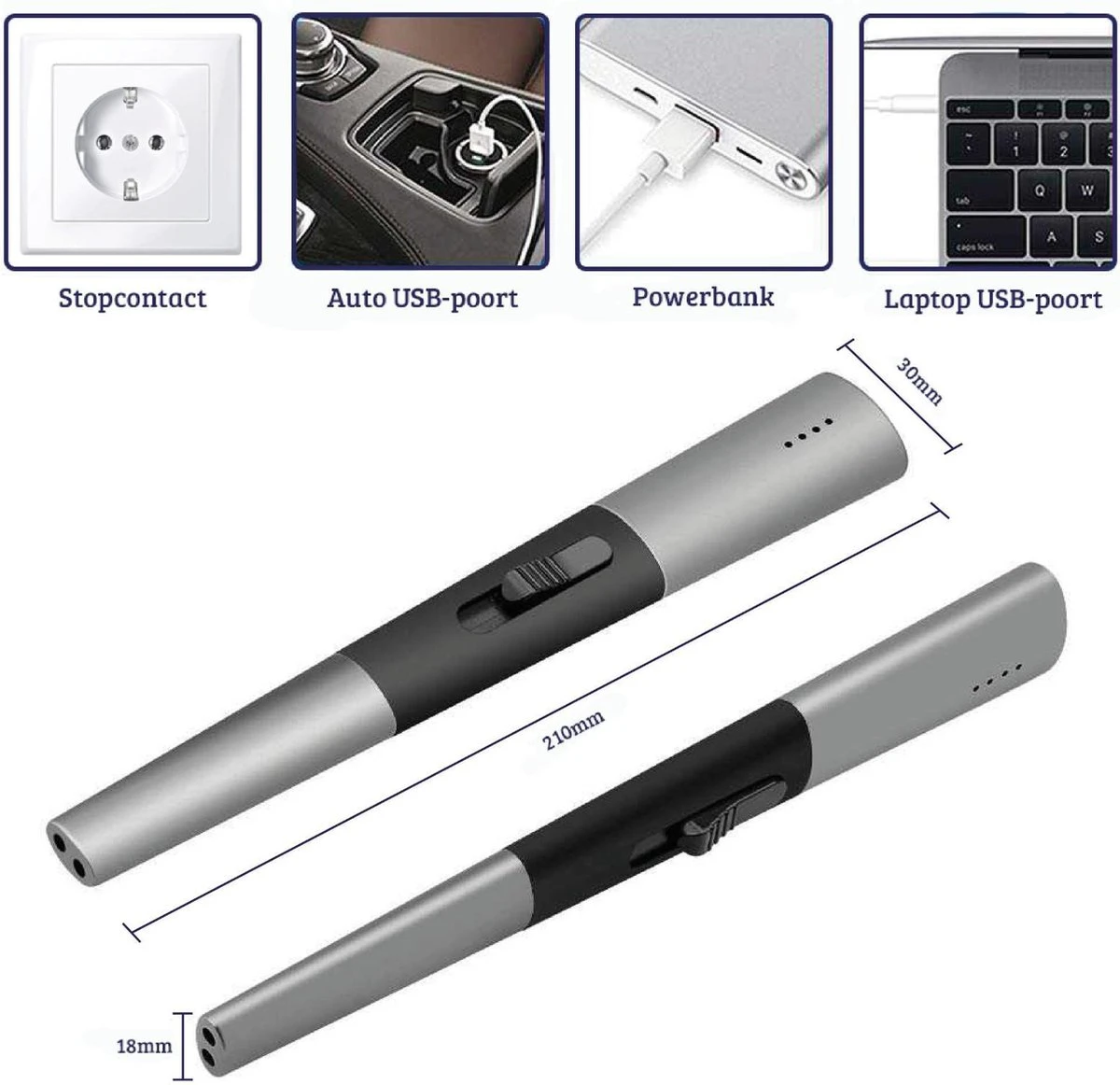 Allkinds Lange Elektrische Plasma Aansteker - USB Oplaadbaar - Vlamloze Elektrische Aansteker Voor Keuken, Kaars, BBQ Of Openhaard - Zwart - In- En Outdoor - Chique Design 6 Allkinds Lange Elektrische Plasma Aansteker - USB Oplaadbaar - Vlamloze Elektrische Aansteker Voor Keuken, Kaars, BBQ Of Openhaard - Zwart - In- En Outdoor - Chique Design - Afbeelding 4