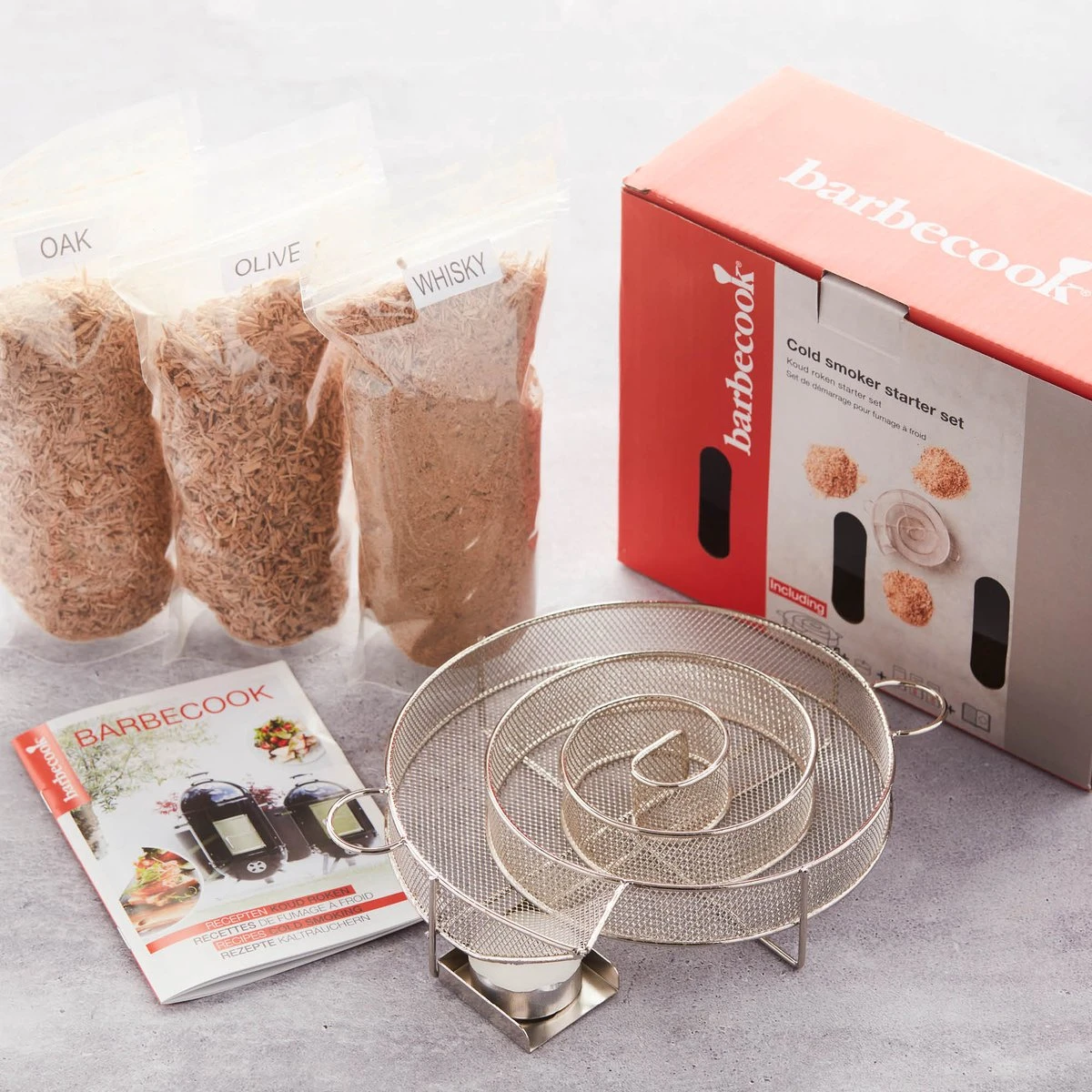Barbecook - Smokerbox - Starter Set Met 3 Soorten Rookmot - Rookgenerator - Rookdoos - Koud Roken BBQ/Barbeque - Cold Smoke - Spiraal - RVS - Ø 17 Cm 3 Barbecook - Smokerbox - Starter Set Met 3 Soorten Rookmot - Rookgenerator - Rookdoos - Koud Roken BBQ/Barbeque - Cold Smoke - Spiraal - RVS - Ø 17 Cm