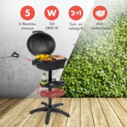 KitchenBrothers Elektrische BBQ - Met Grillplaat - Anti-aanbaklaag - Incl. Plank/Houders - Grilloppervlak 46,5x33,8cm - Tot 300°C - 2400W - Zwart -Bbq Gereedschap Winkel 1200x1200 624