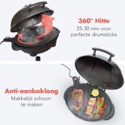 KitchenBrothers Elektrische BBQ - Met Grillplaat - Anti-aanbaklaag - Incl. Plank/Houders - Grilloppervlak 46,5x33,8cm - Tot 300°C - 2400W - Zwart -Bbq Gereedschap Winkel 1200x1200 626