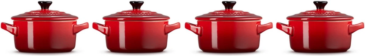 Le Creuset Aardewerken Mini Pannetjes Set Van 4 Stuks Kersenrood 5 Le Creuset Aardewerken Mini Pannetjes Set Van 4 Stuks Kersenrood - Afbeelding 3