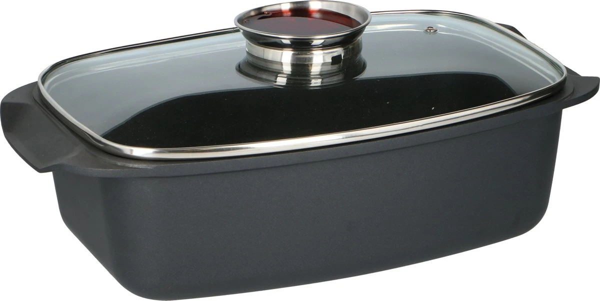 Alpina - Braadslede - Braadpan - Met Glazen Deksel - Aromaknop - 5,5 Liter - Zwart 8 Alpina - Braadslede - Braadpan - Met Glazen Deksel - Aromaknop - 5,5 Liter - Zwart - Afbeelding 6