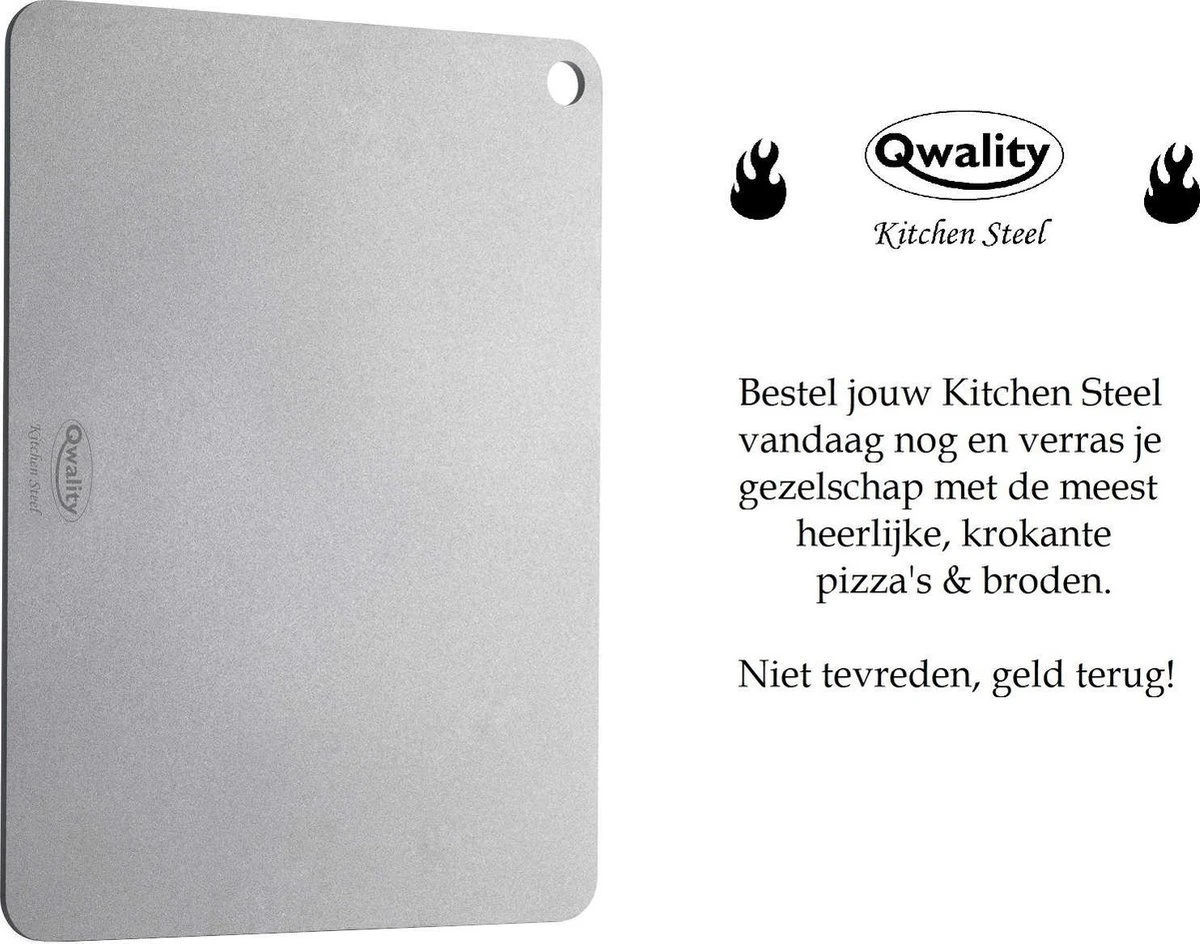 Pizzasteen Van Staal – Pizza Steen - Pizza En Brood Bakken - 40 X 30 X 0,6 Cm - Cadeau Voor Man - Kitchen Steel By Qwality 7 Pizzasteen Van Staal – Pizza Steen - Pizza En Brood Bakken - 40 X 30 X 0,6 Cm - Cadeau Voor Man - Kitchen Steel By Qwality - Afbeelding 5