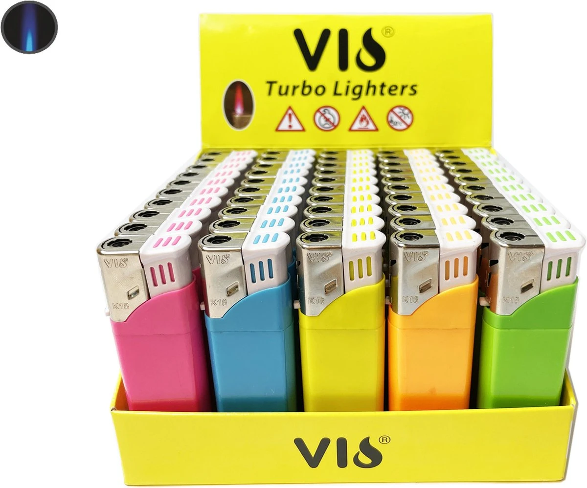 Stormaanstekers Turbo Aanstekers Neon Kleur - Merk Unilite Vio - Tray Van 50 Stuks - Navulbaar. 5 Stormaanstekers Turbo Aanstekers Neon Kleur - Merk Unilite Vio - Tray Van 50 Stuks - Navulbaar. - Afbeelding 3