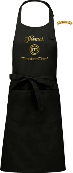 KARIBAN Naam Cadeau - Masterchef - Unisex Keukenschort/barbecueschort - Zwart - Cadeau Voor Hem En Haar