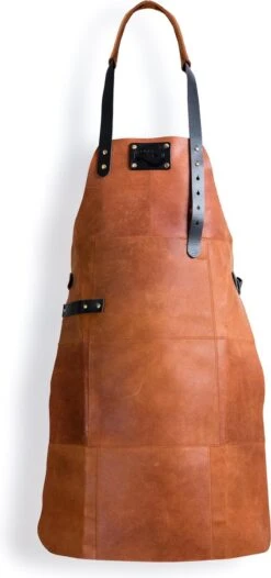Leren Schort BBQ – Licht Bruin (Cognac) – Luxe Barbecue Schort Leer - 81x56cm – Man