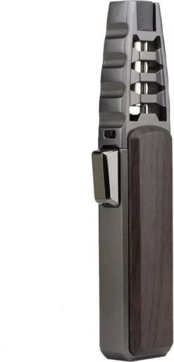 Merkloos Turbo Jetflame Aansteker - Gasbrander - Vuurwerk Torch - Crème Brûlée Brander - BBQ En Sigaren Aansteker - Windproof - Walnoothout Met Grijze Metalen Behuizing -Bbq Gereedschap Winkel 577x1200